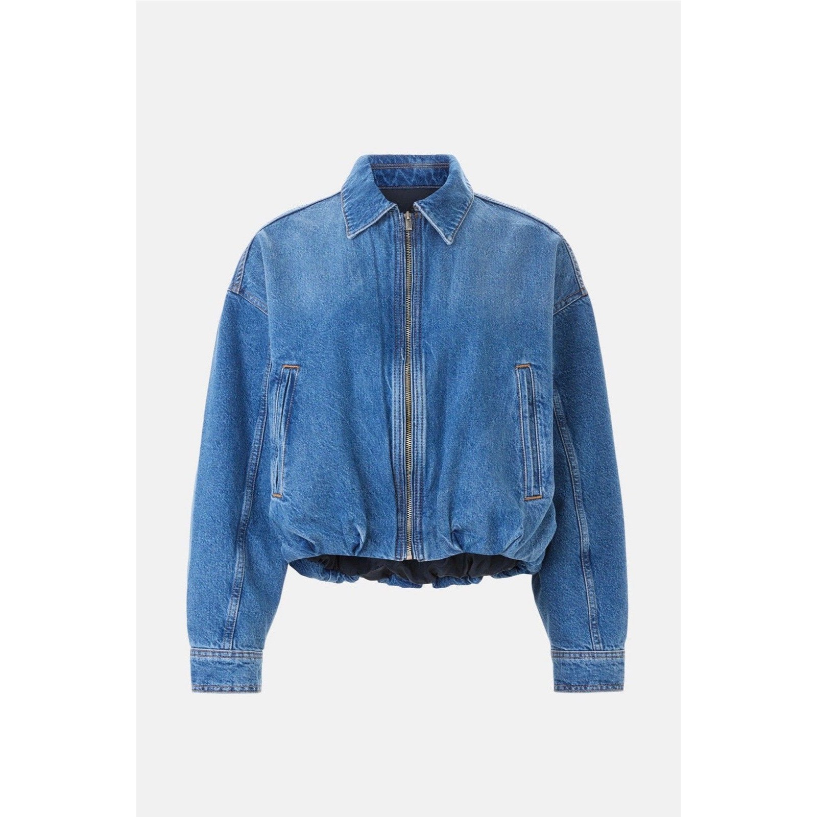 Maje Women’s Denim Bubble Hem Jacket Size 2 (Us M) Blue Jean Zip Up Nwt